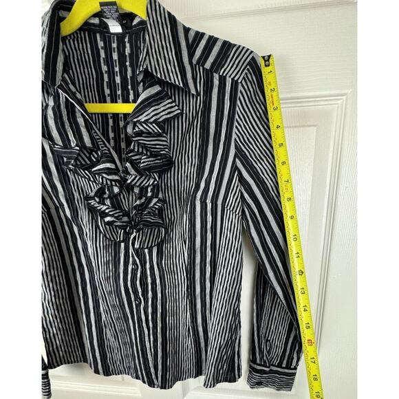 Spense Ruffled Collared Striped Shirt Black Gray cottagecore coquettish M 50-26 - Picture 9 of 15